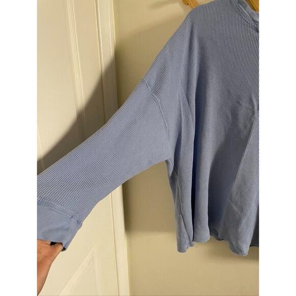 Free People Top Women's Small Oversized Early Night Thermal Blue Long Sleeve - Picture 3 of 6
